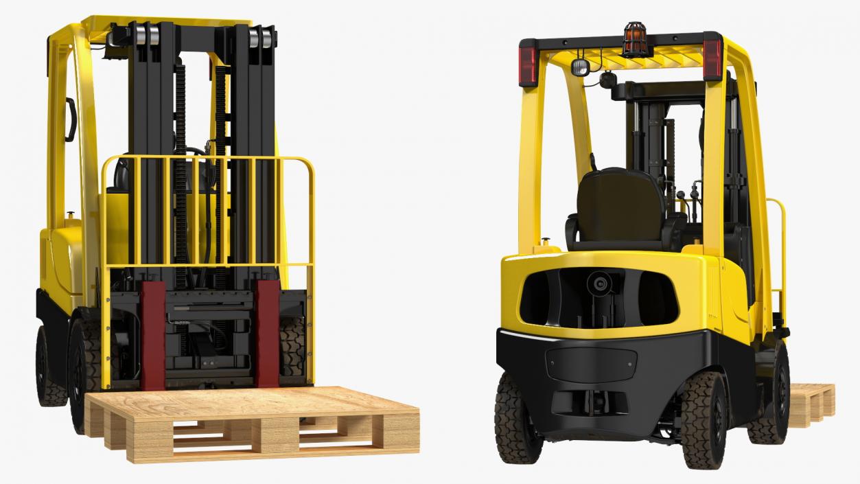 3D Industrial Forklift with Wooden Pallet model