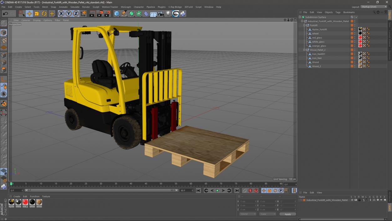 3D Industrial Forklift with Wooden Pallet model