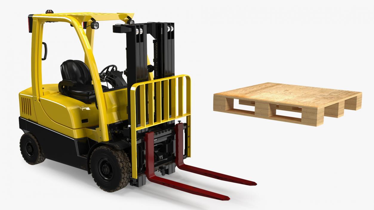 3D Industrial Forklift with Wooden Pallet model