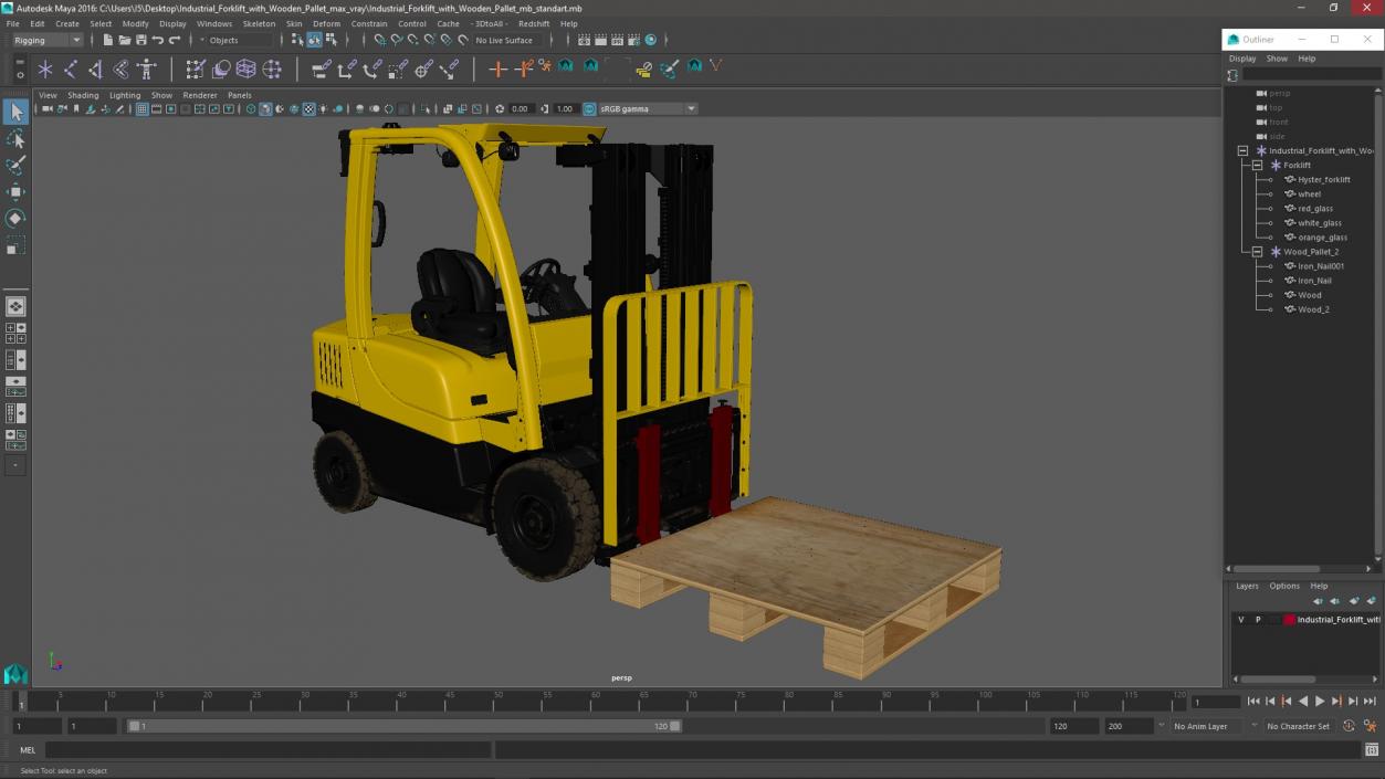 3D Industrial Forklift with Wooden Pallet model