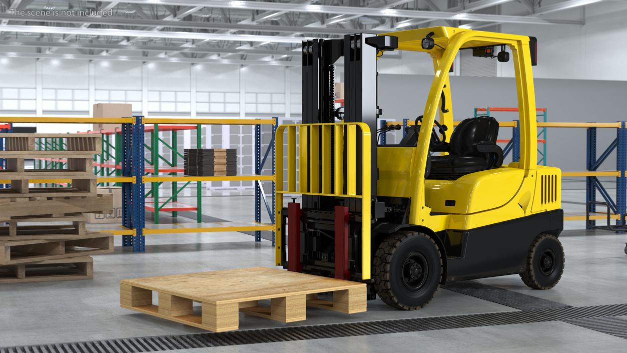 3D Industrial Forklift with Wooden Pallet model