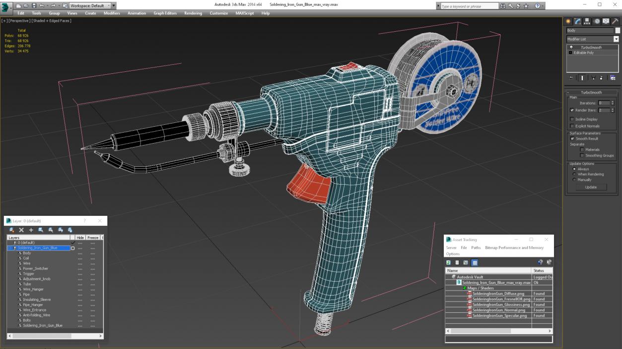 3D Soldering Iron Gun Blue model