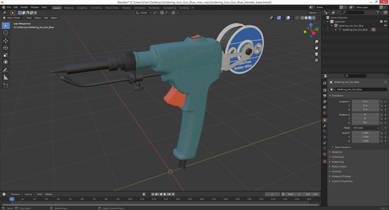 3D Soldering Iron Gun Blue model