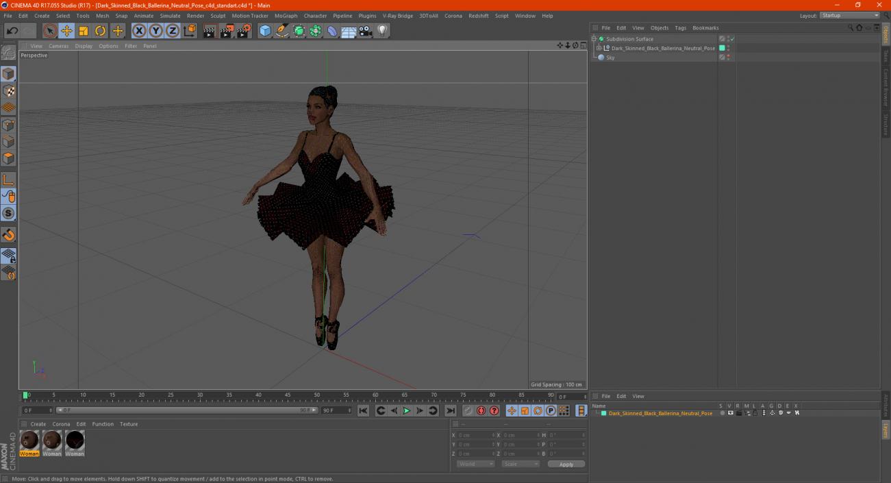 3D Dark Skinned Black Ballerina Neutral Pose