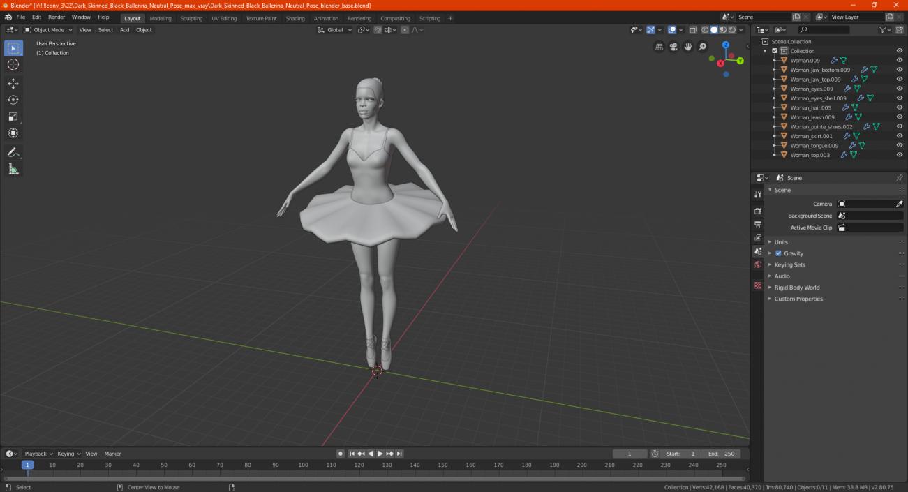 3D Dark Skinned Black Ballerina Neutral Pose