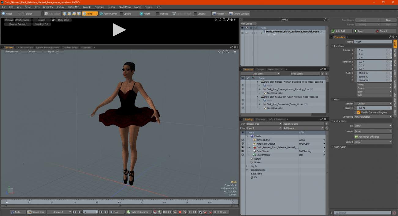 3D Dark Skinned Black Ballerina Neutral Pose