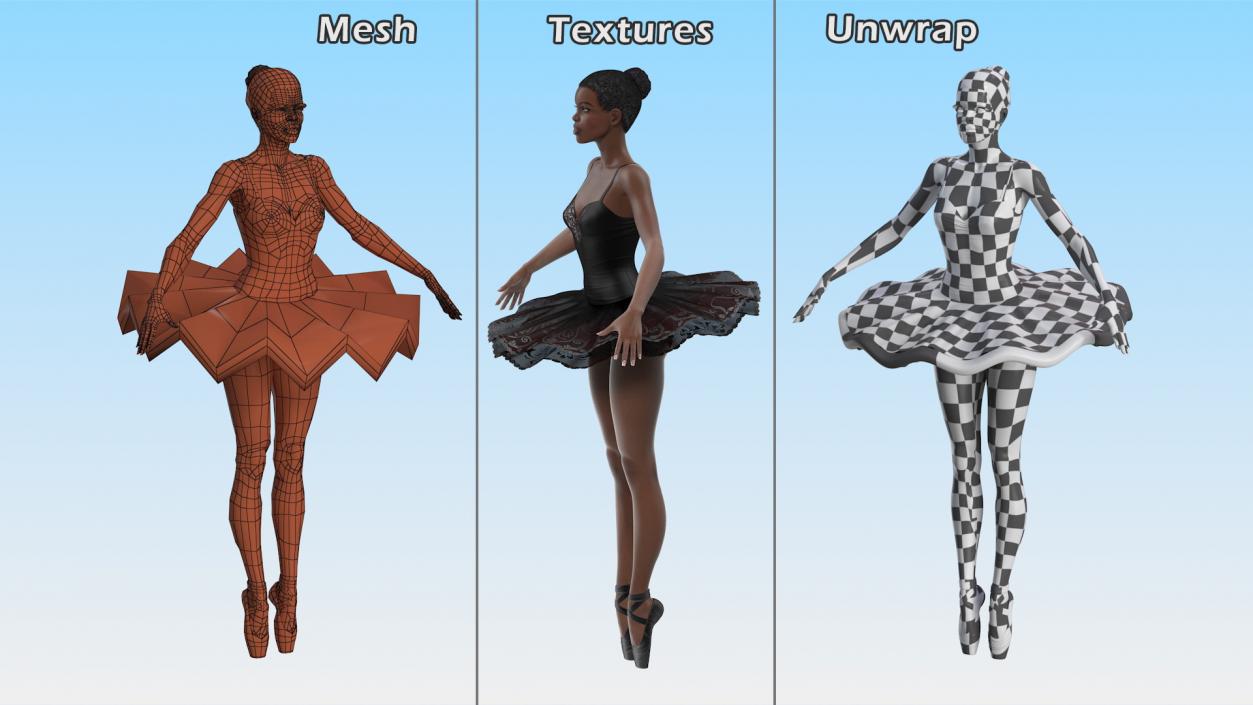 3D Dark Skinned Black Ballerina Neutral Pose