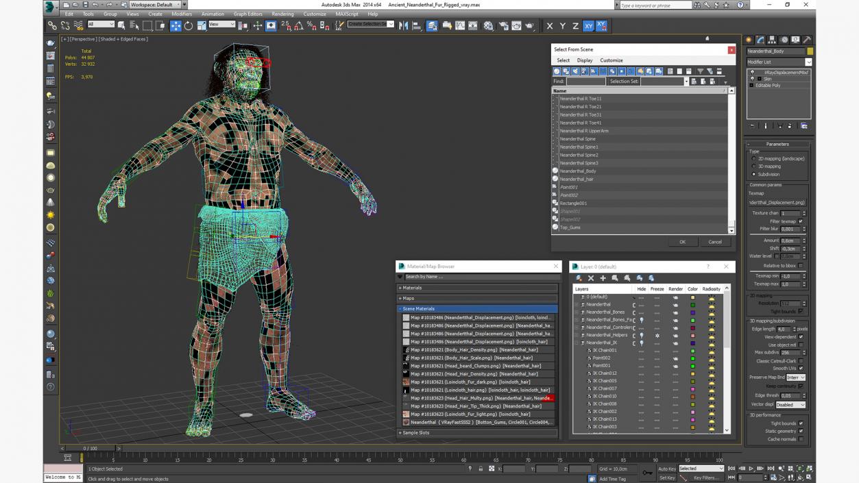 3D model Ancient Neanderthal Fur Rigged