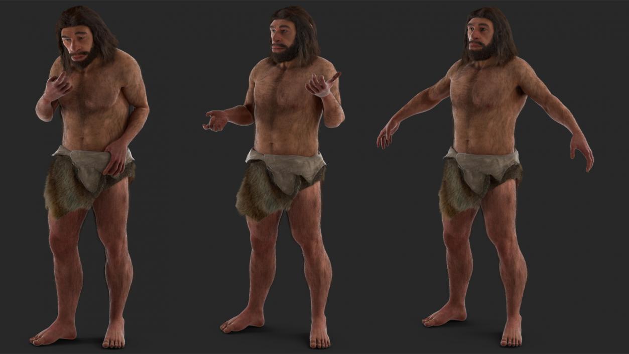 3D model Ancient Neanderthal Fur Rigged