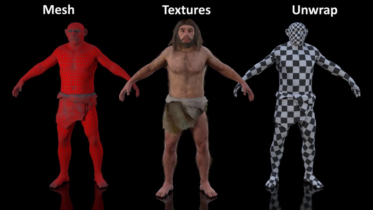 3D model Ancient Neanderthal Fur Rigged