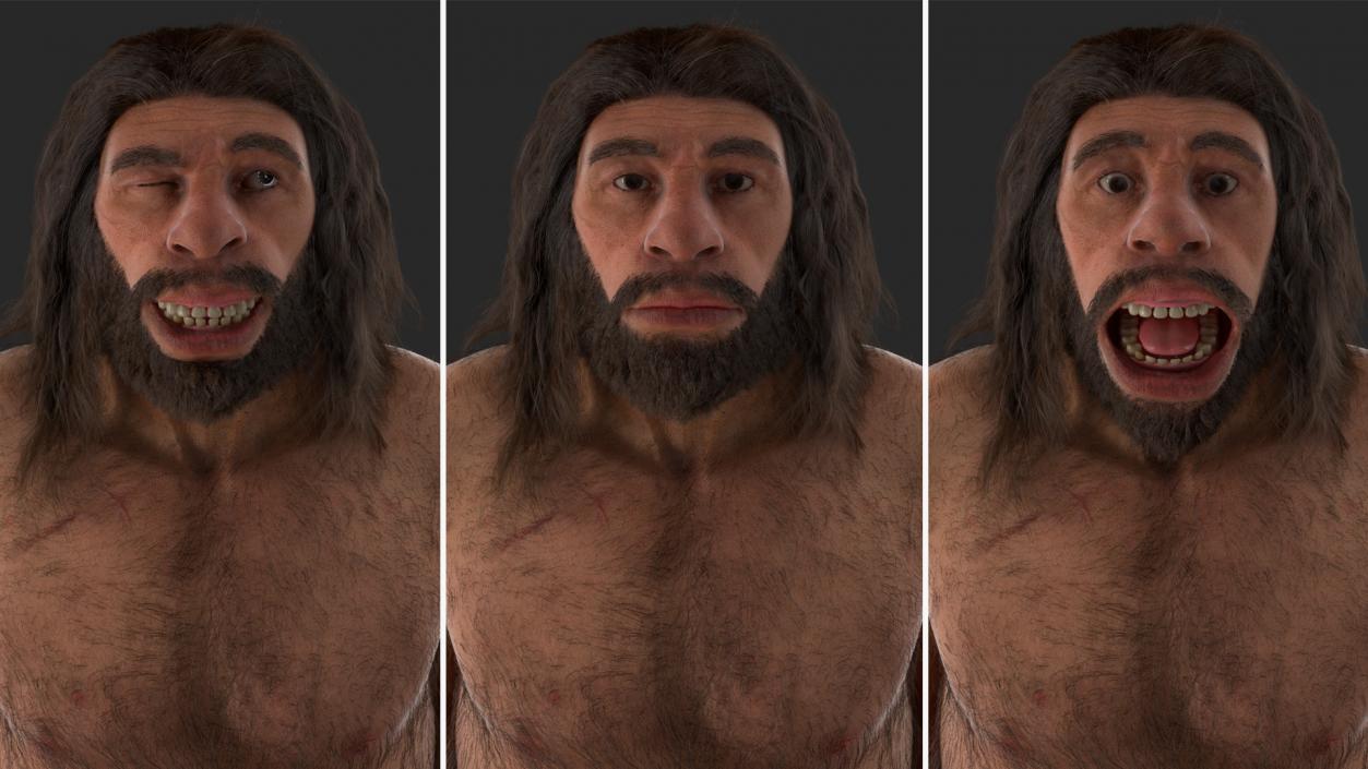 3D model Ancient Neanderthal Fur Rigged