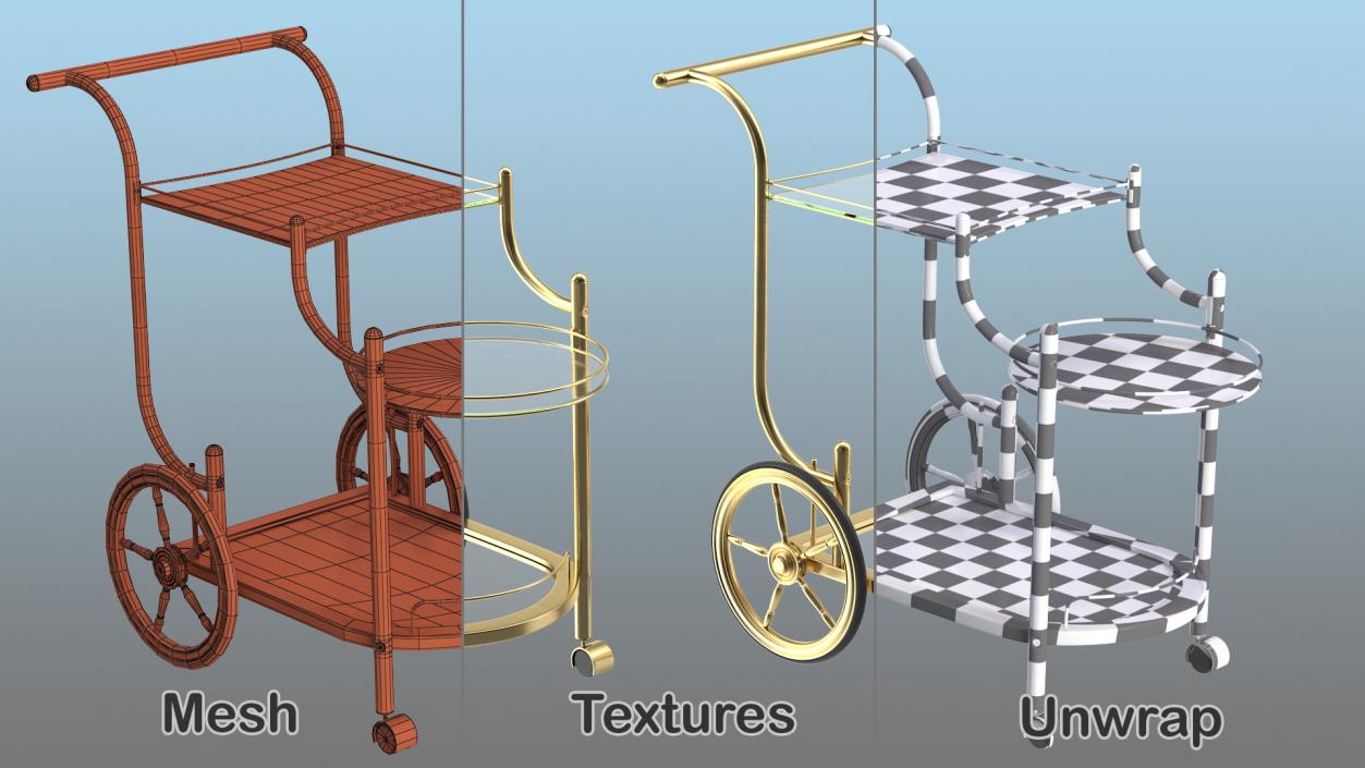 Luxury Golden Serving Trolley 3D model