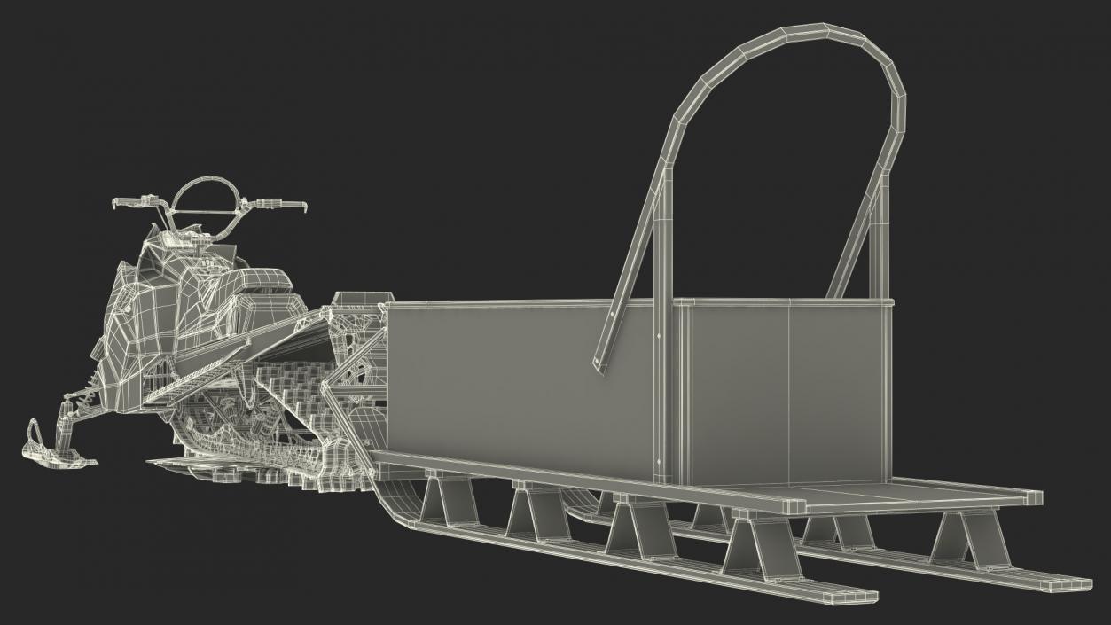 3D model Snowmobile whith Box Freight Sled Rigged