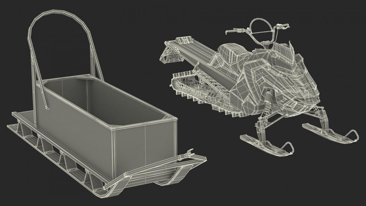 3D model Snowmobile whith Box Freight Sled Rigged