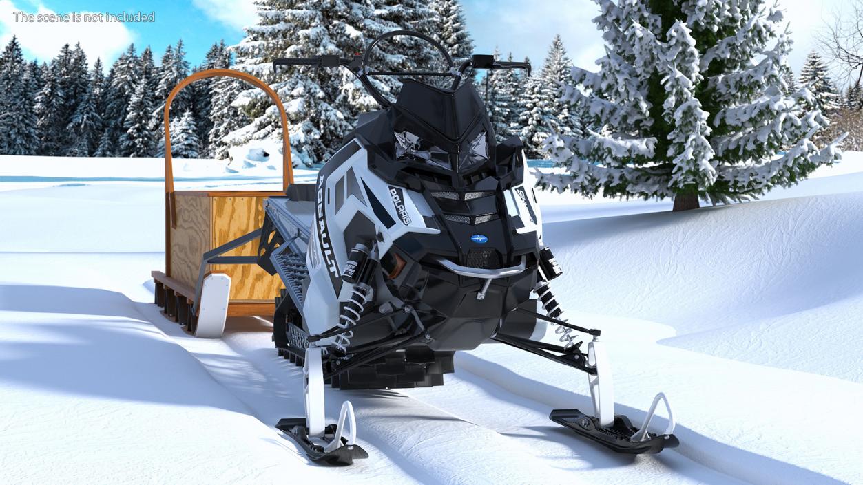 3D model Snowmobile whith Box Freight Sled Rigged