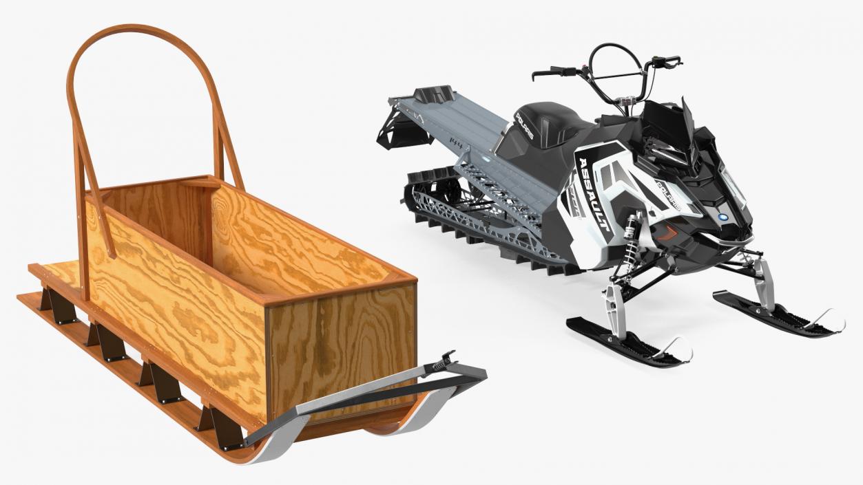 3D model Snowmobile whith Box Freight Sled Rigged