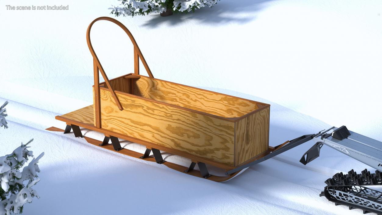 3D model Snowmobile whith Box Freight Sled Rigged