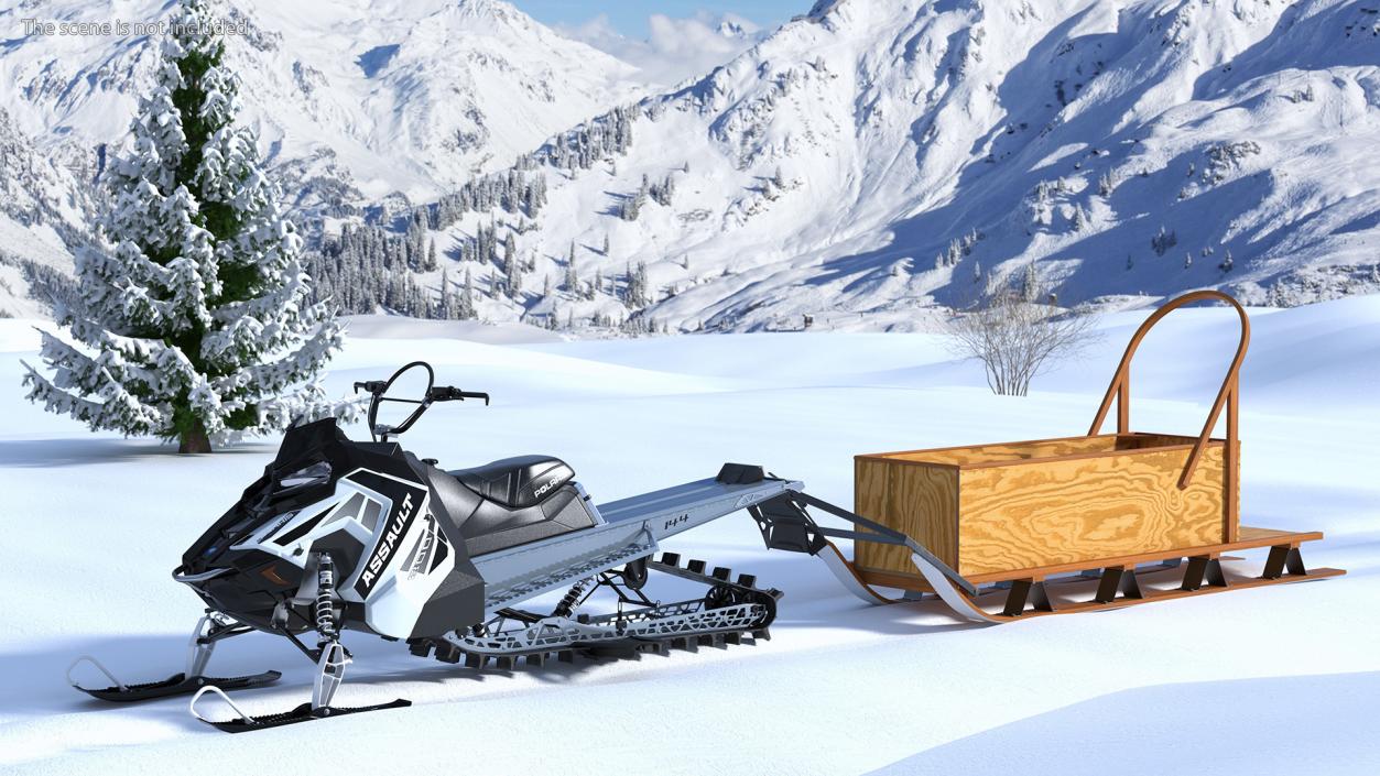 3D model Snowmobile whith Box Freight Sled Rigged