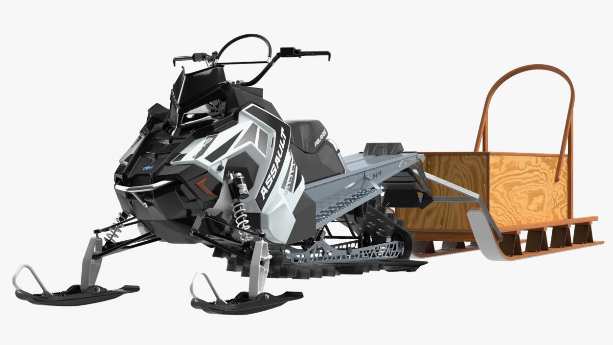 3D model Snowmobile whith Box Freight Sled Rigged