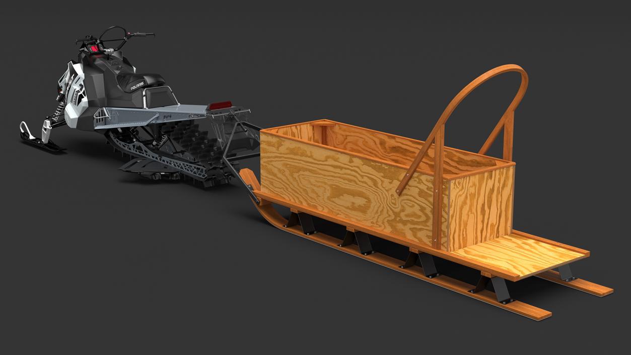 3D model Snowmobile whith Box Freight Sled Rigged