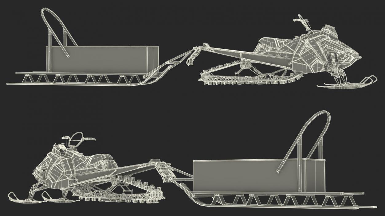 3D model Snowmobile whith Box Freight Sled Rigged