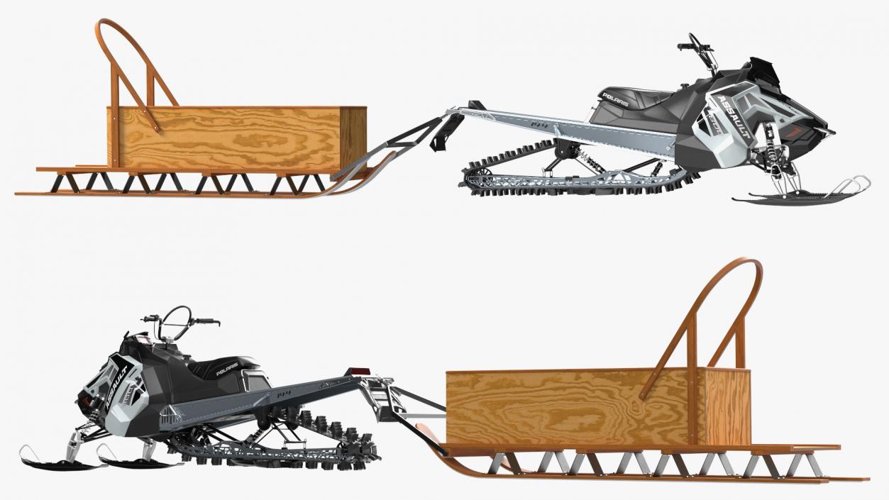 3D model Snowmobile whith Box Freight Sled Rigged