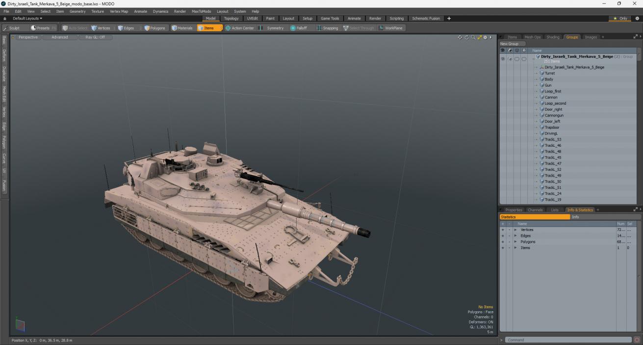 Dirty Israeli Tank Merkava 5 Beige 3D model