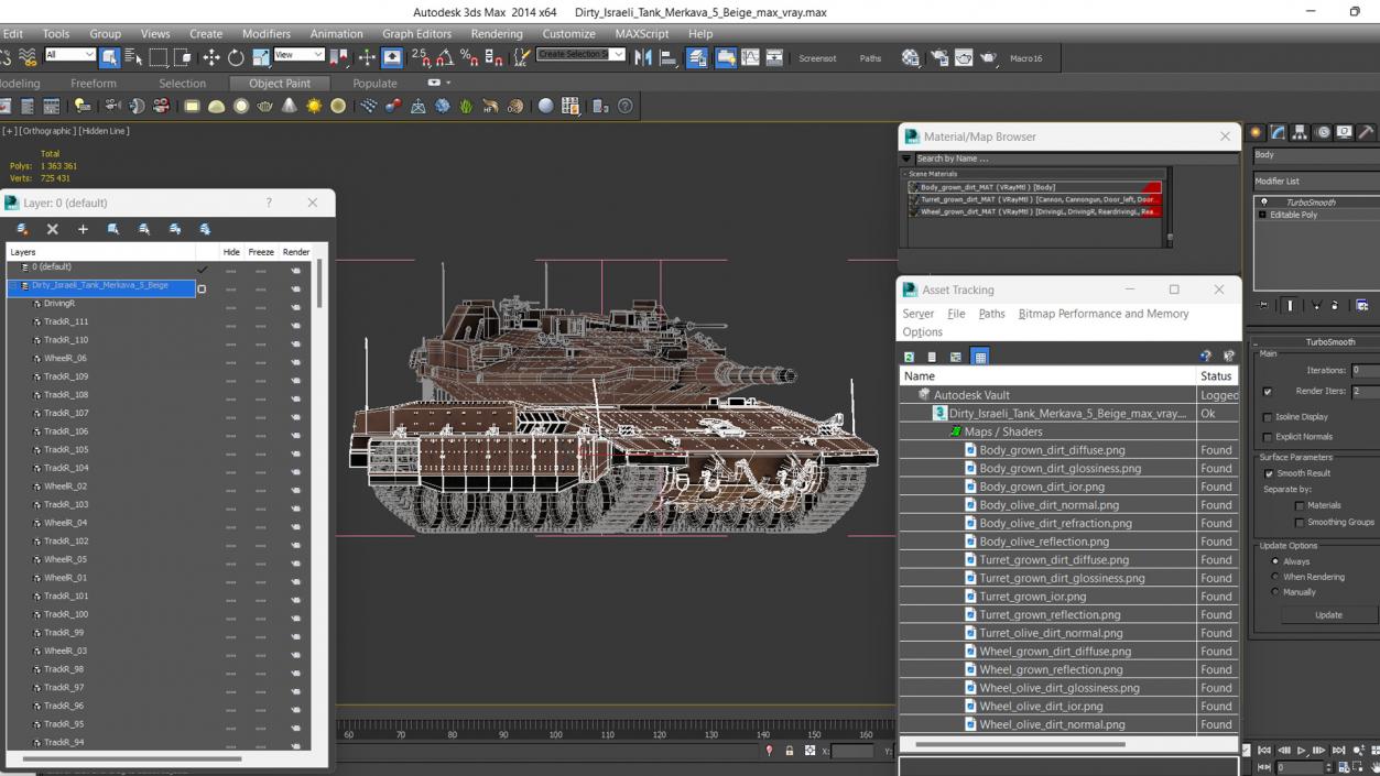 Dirty Israeli Tank Merkava 5 Beige 3D model