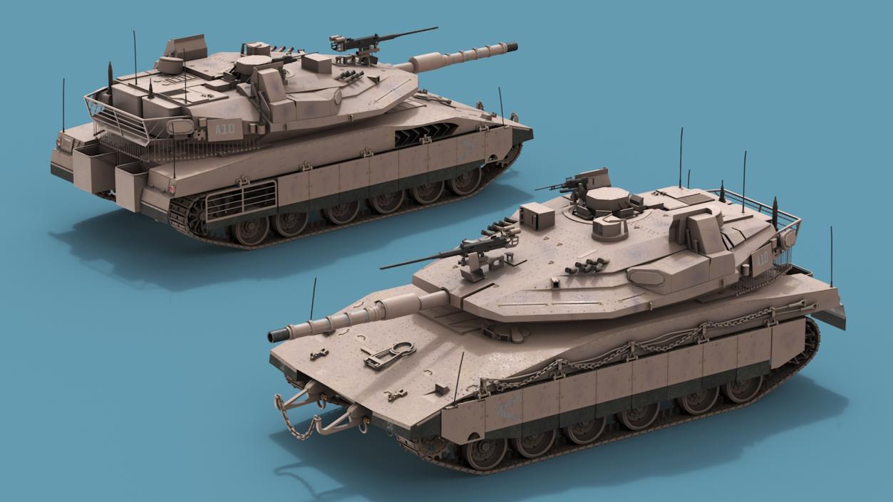 Dirty Israeli Tank Merkava 5 Beige 3D model