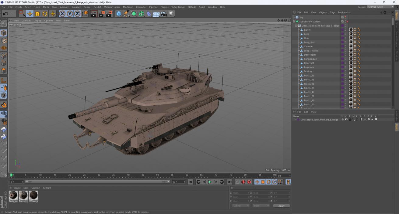 Dirty Israeli Tank Merkava 5 Beige 3D model