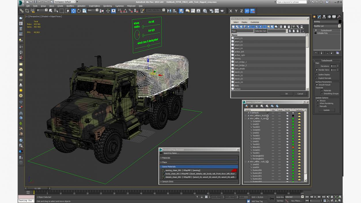 OshKosh MTVR MK23 with Tent Rigged 3D model