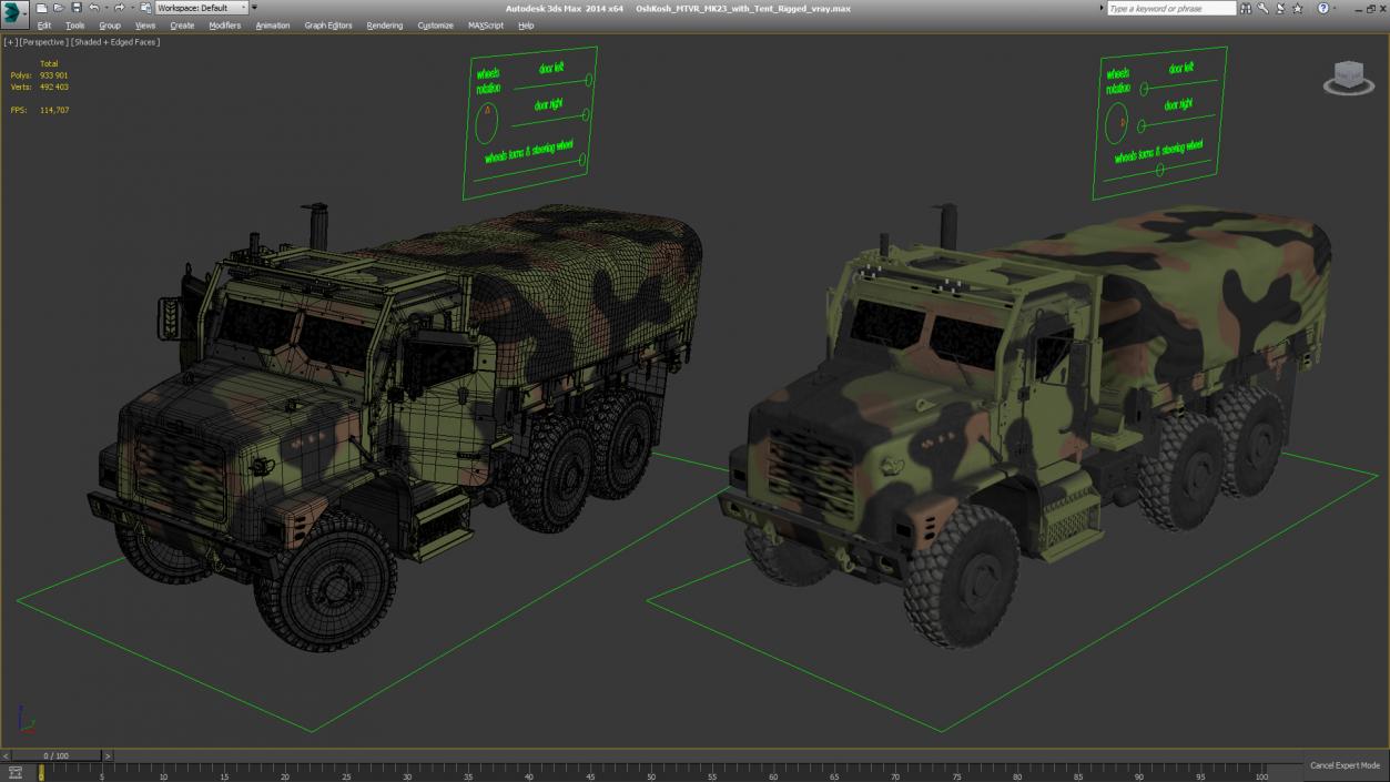 OshKosh MTVR MK23 with Tent Rigged 3D model