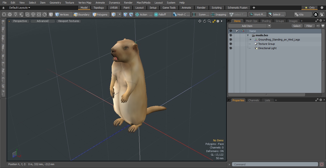 3D Groundhog Standing on Hind Legs