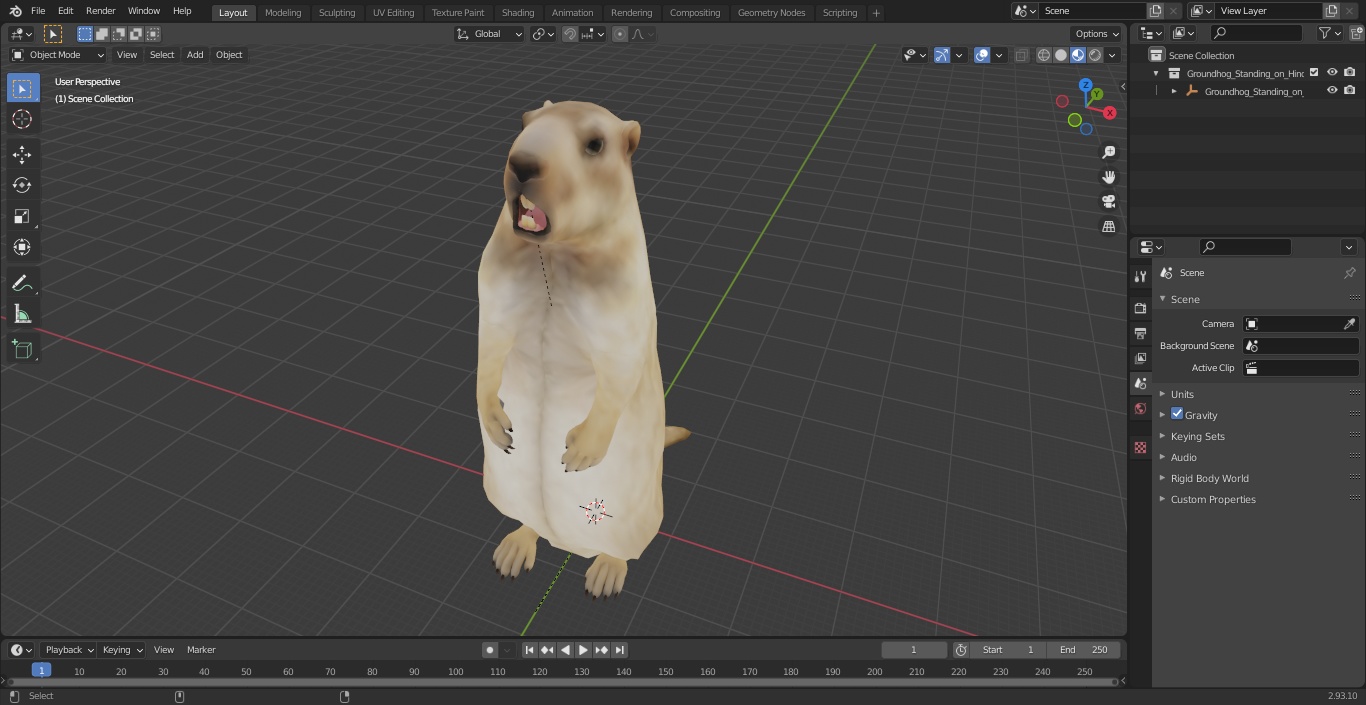 3D Groundhog Standing on Hind Legs