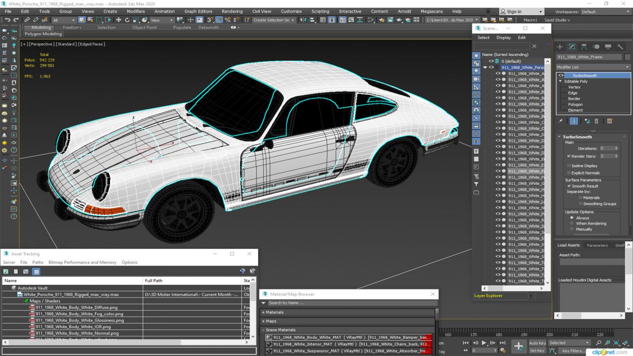 White Porsche 911 1968 Rigged 3D model