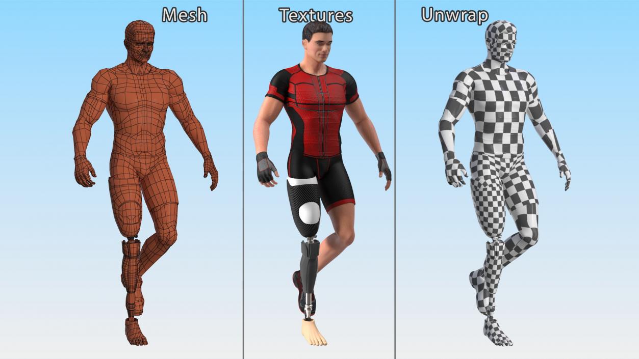 3D model Man Wearing Lower Limb Prosthesis Rigged