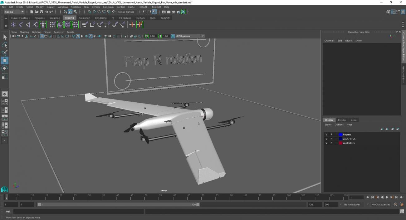 ZALA VTOL Unmanned Aerial Vehicle Rigged for Maya 3D model