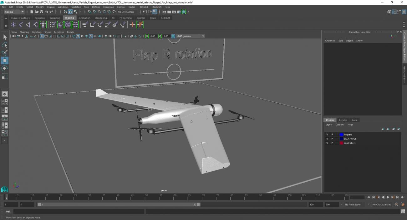 ZALA VTOL Unmanned Aerial Vehicle Rigged for Maya 3D model