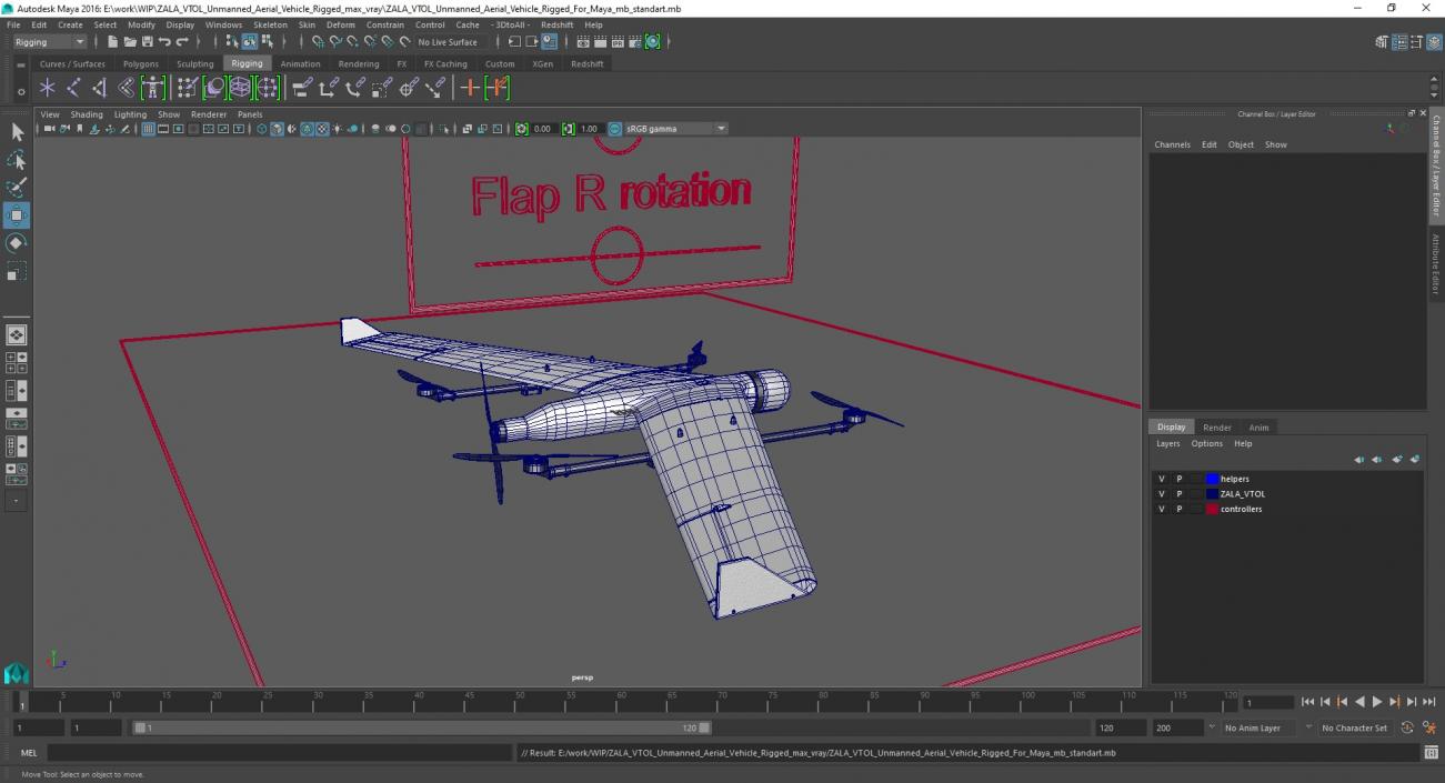 ZALA VTOL Unmanned Aerial Vehicle Rigged for Maya 3D model