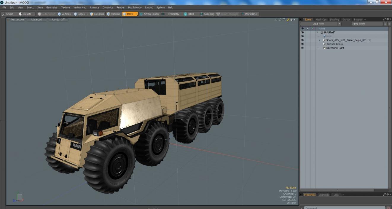 3D Sherp ATV with Trailer Beige model