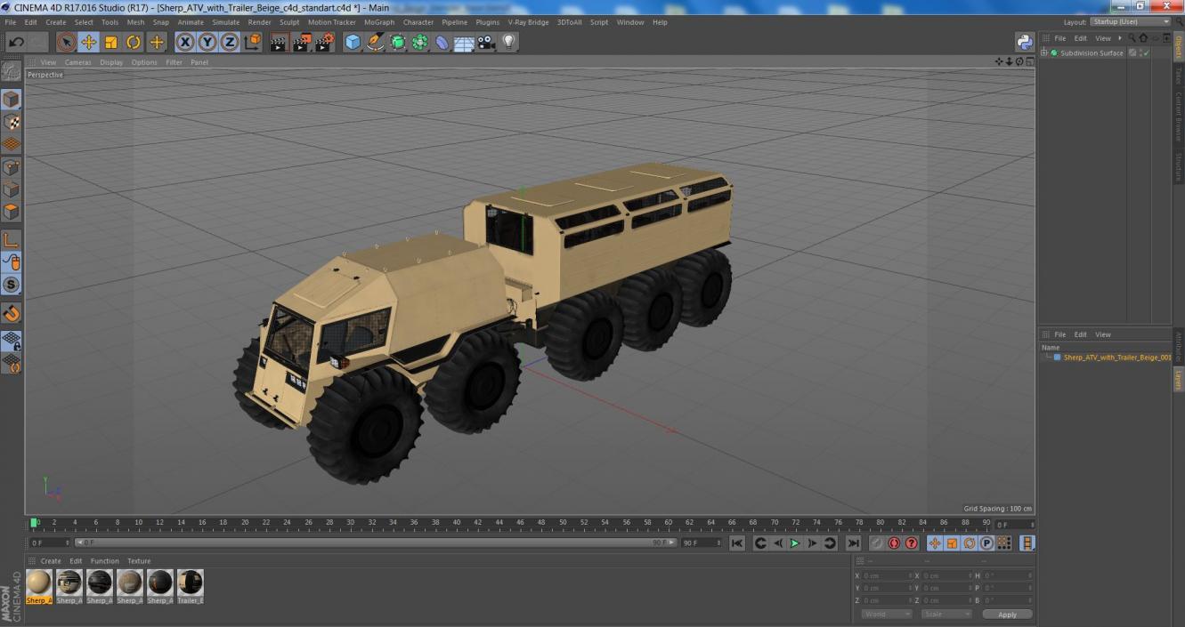 3D Sherp ATV with Trailer Beige model