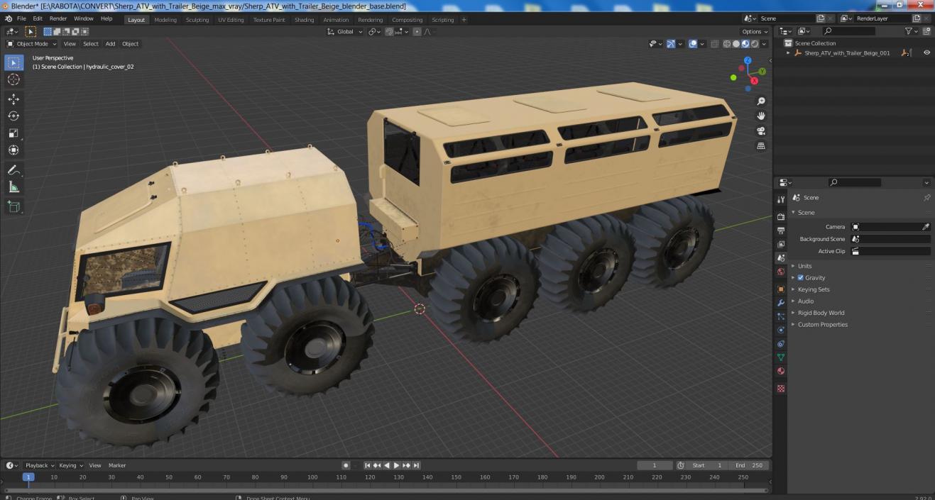 3D Sherp ATV with Trailer Beige model