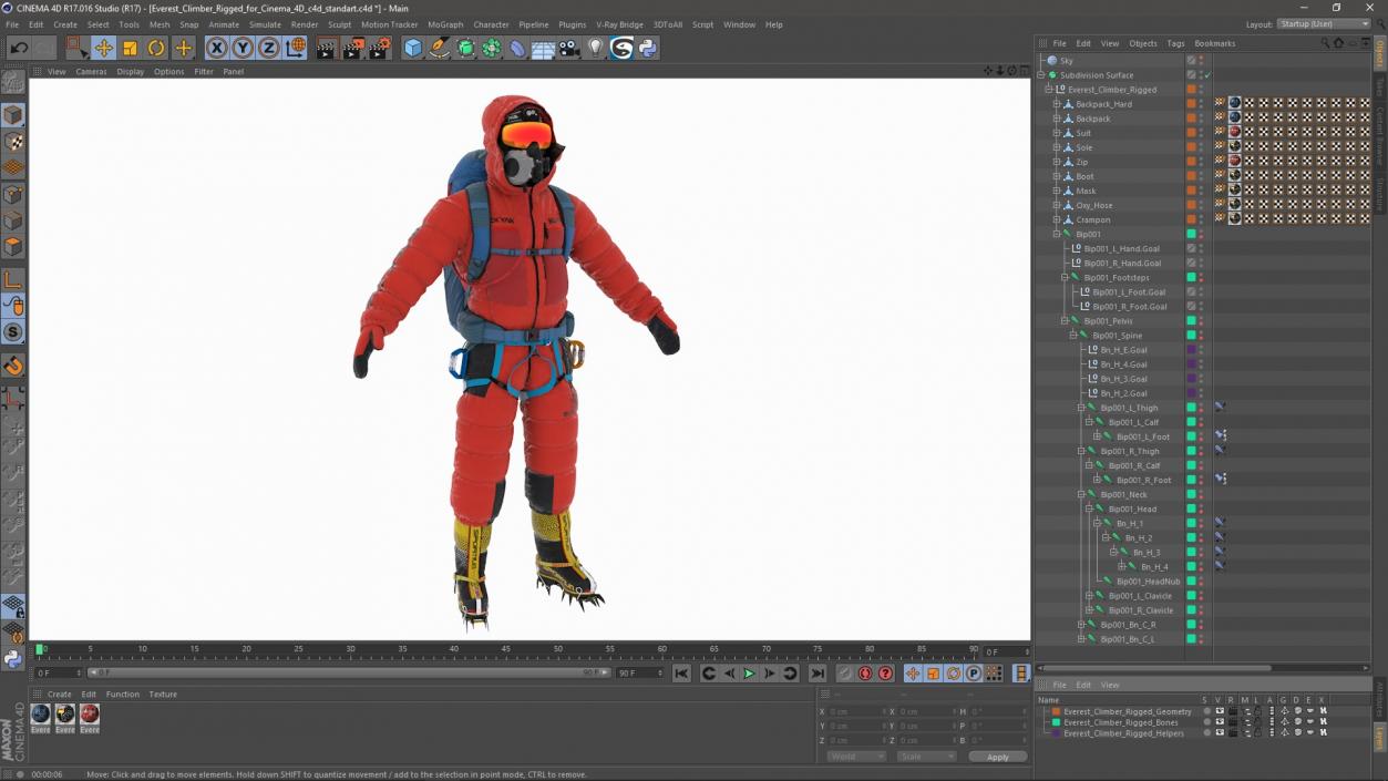 3D Everest Climber Rigged for Cinema 4D