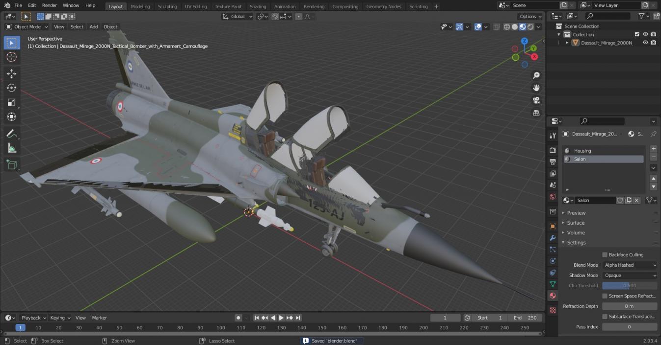 Dassault Mirage 2000N Tactical Bomber with Armament Camouflage 3D