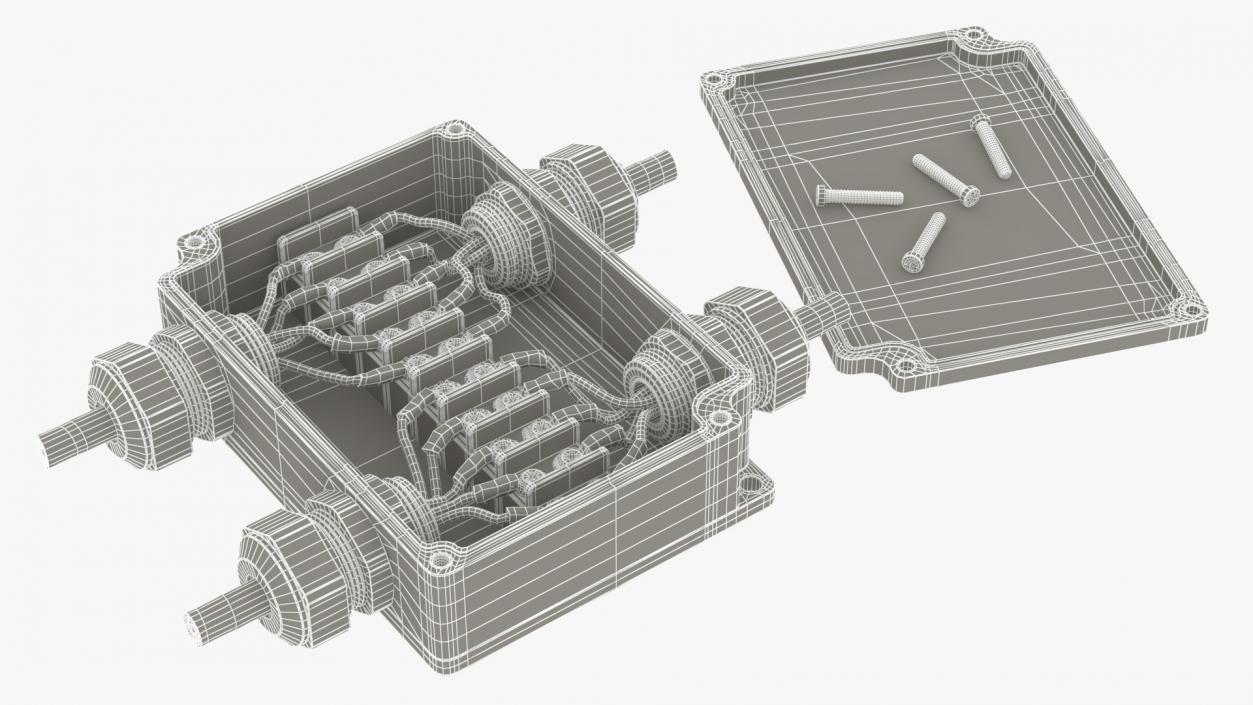 3D Black Junction Box with 4 Wires