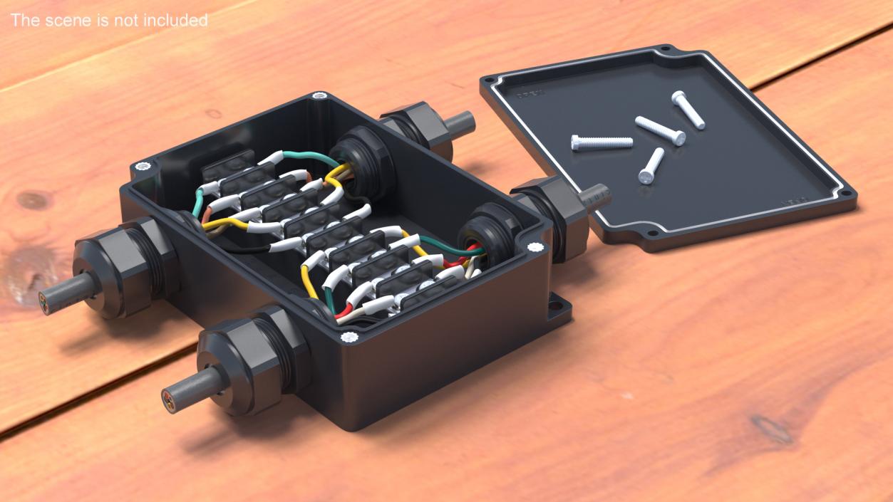 3D Black Junction Box with 4 Wires