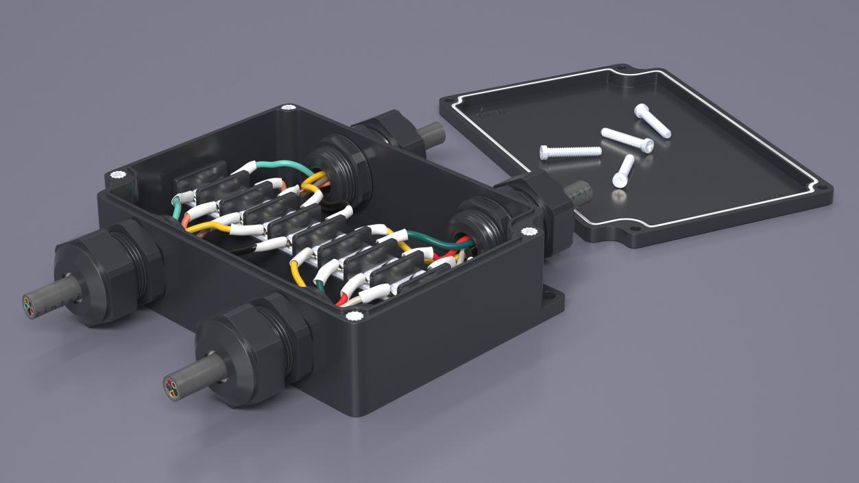 3D Black Junction Box with 4 Wires