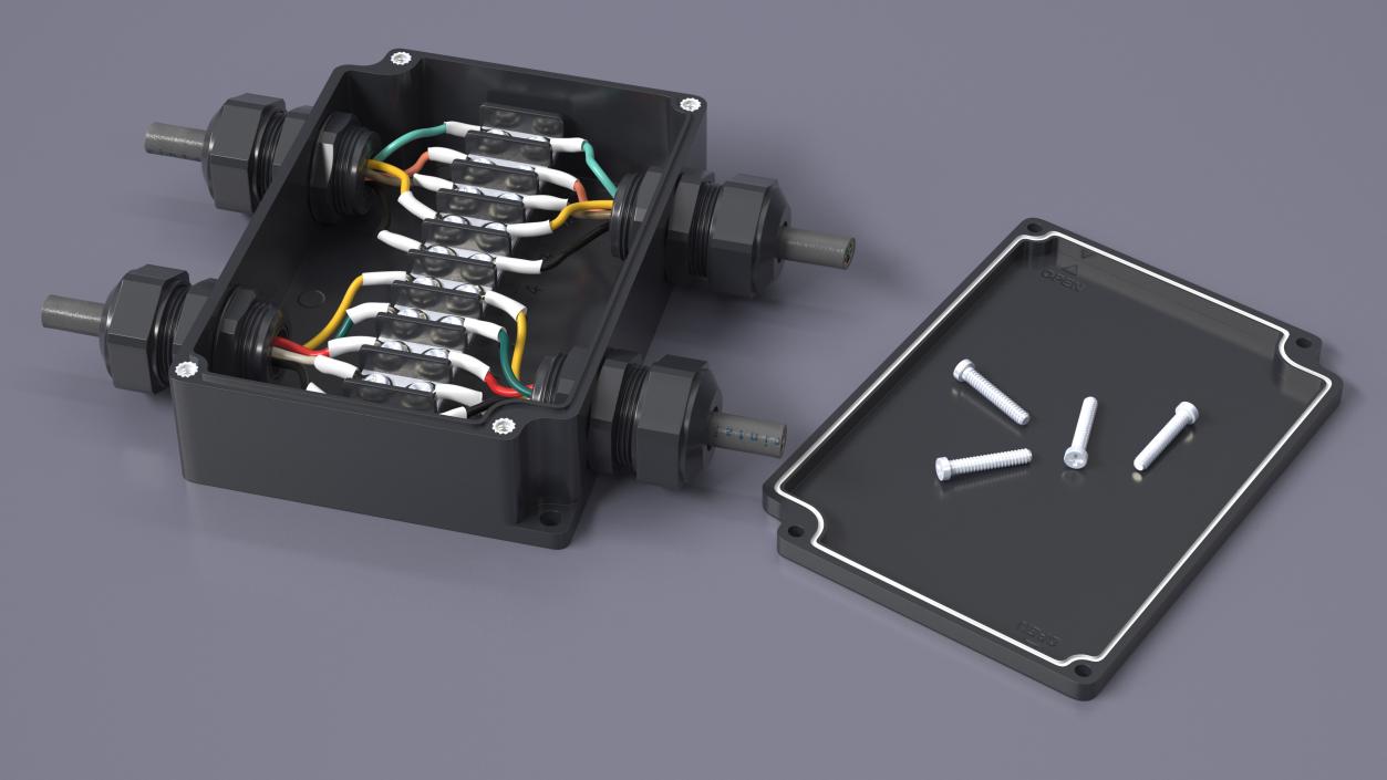 3D Black Junction Box with 4 Wires