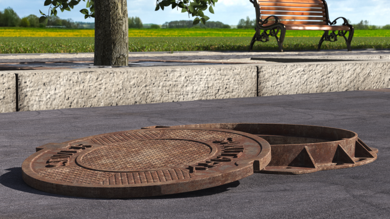 3D Rusty Sewer Cover Lid