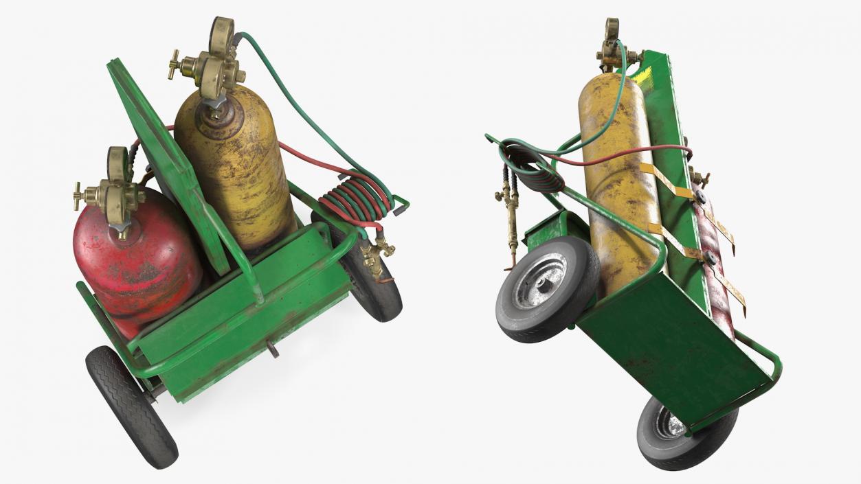 Oxygen and Acetylene Torch Welding Cart Set Old 3D